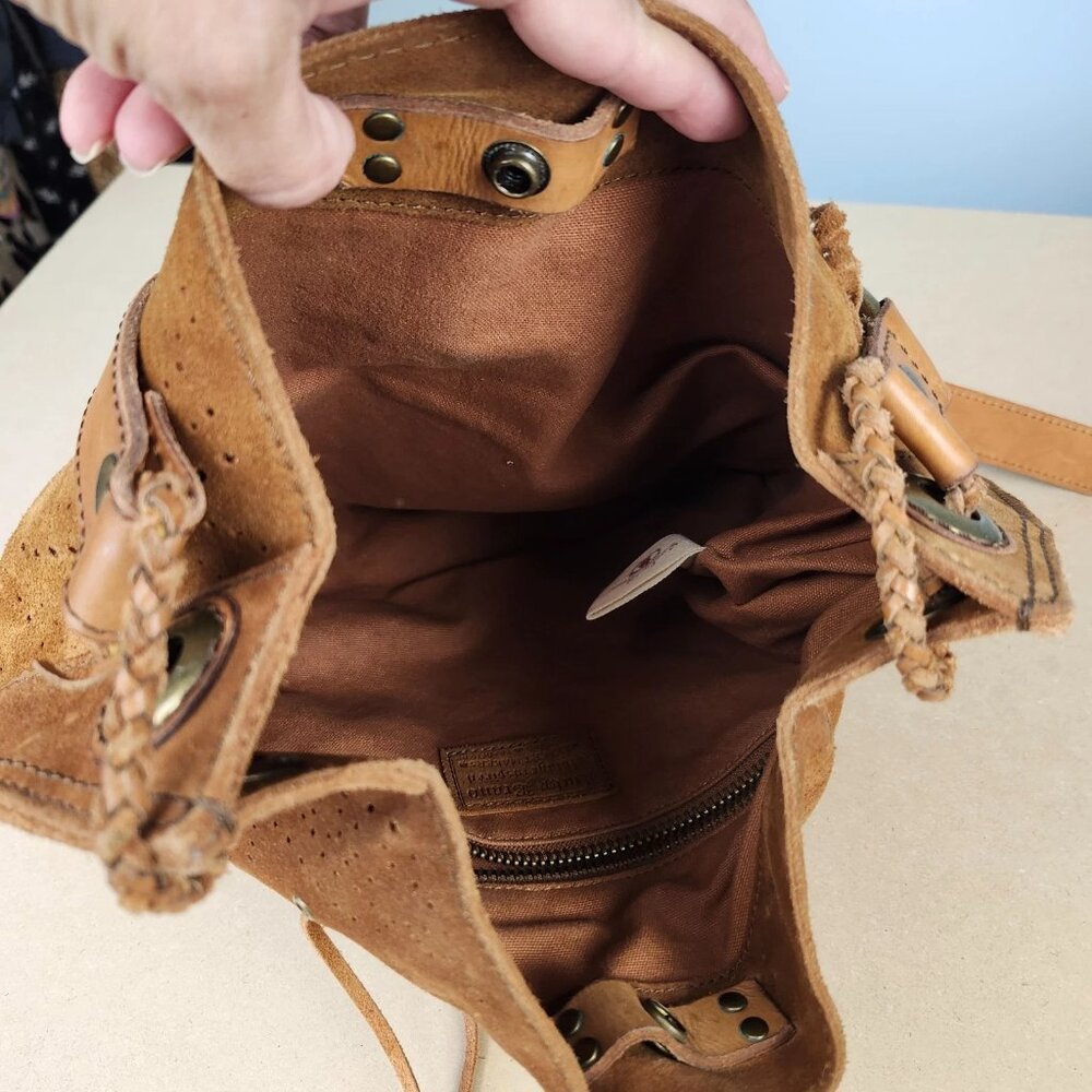 Lucky Brand Suede Hobo w/Fringe Brass Hardware Boho 13x16 Large - Picture 16 of 16